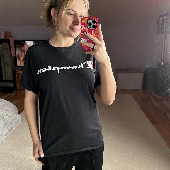 Champion: Black Tee Script Logo - Picture 1 of 5